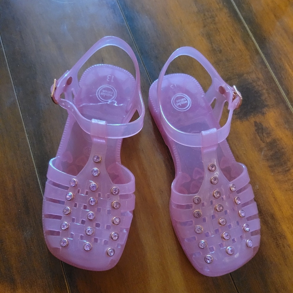 Pink rhinestone jelly shoes. Girls size 13. Like new!